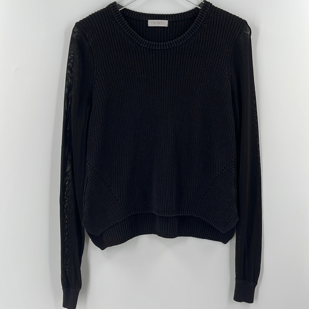 1. State Black Hi Low Sweater with Sheer Long Sleeves